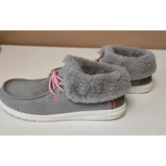 Hey Dude Shoes - Hey Dude Women's Britt Boho Fur Lined Slip On Shoes Gray Pink Size 11